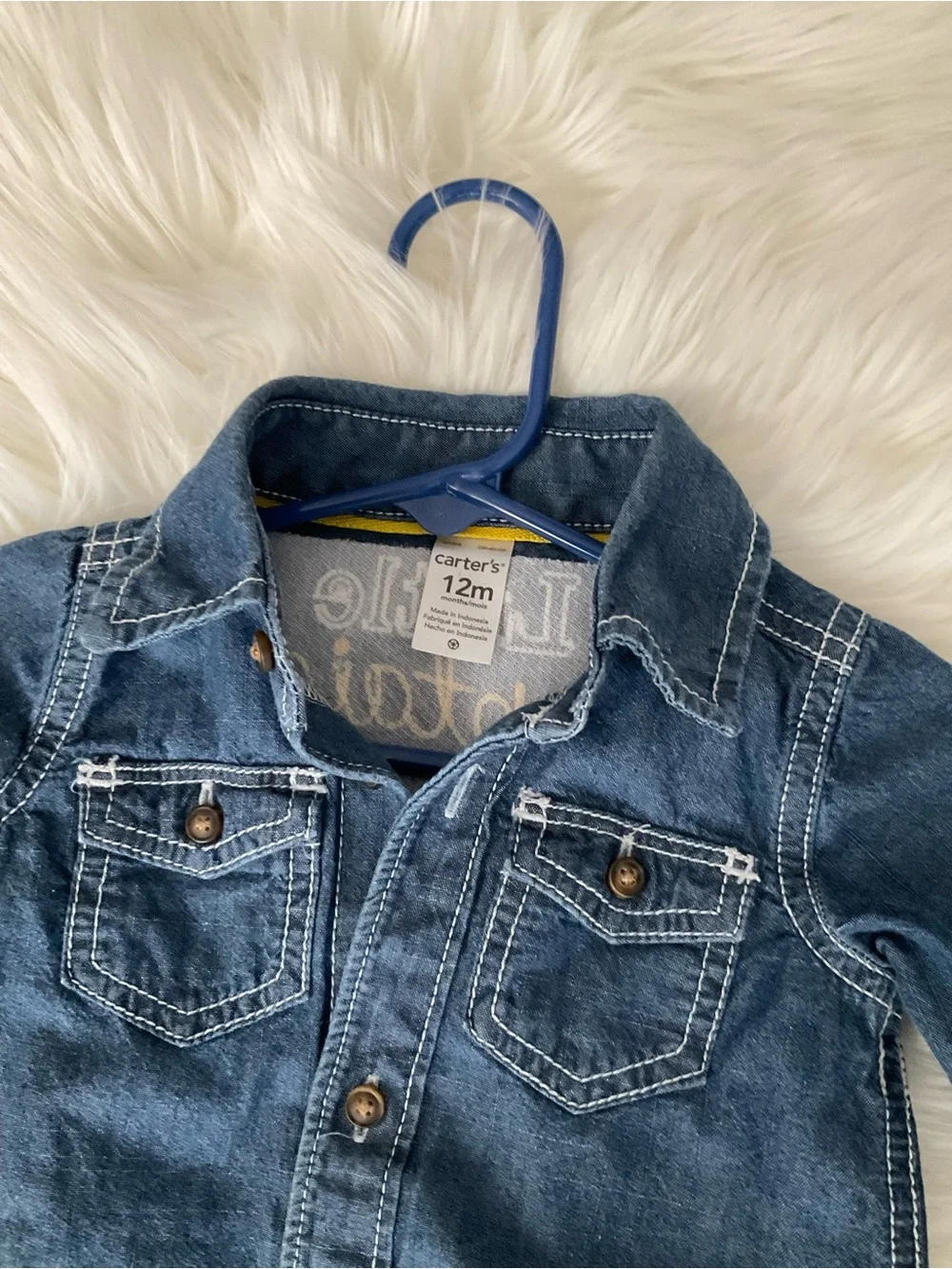 Carter's Dark Blue Denim Baby Jumpsuit with Collar